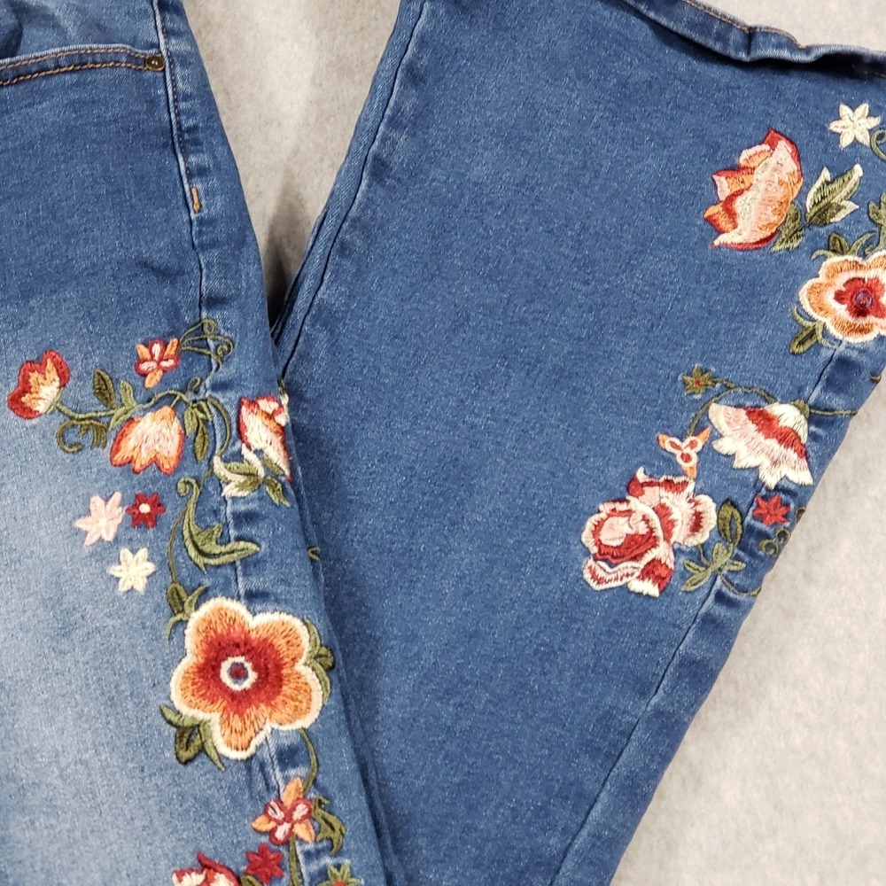 Bambos Original Denim Juniors 11 Embroidered Floral Flare Leg Jeans Boho Y2K - Picture 13 of 13